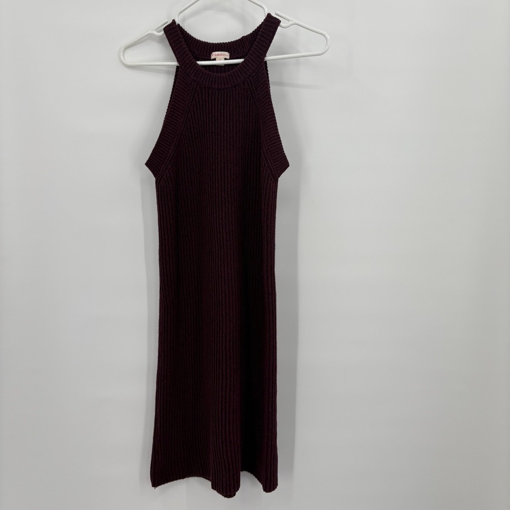 Xhilaration Womens Burgundy Ribbed Knit Halter Neck Mini Sweater Dress Small